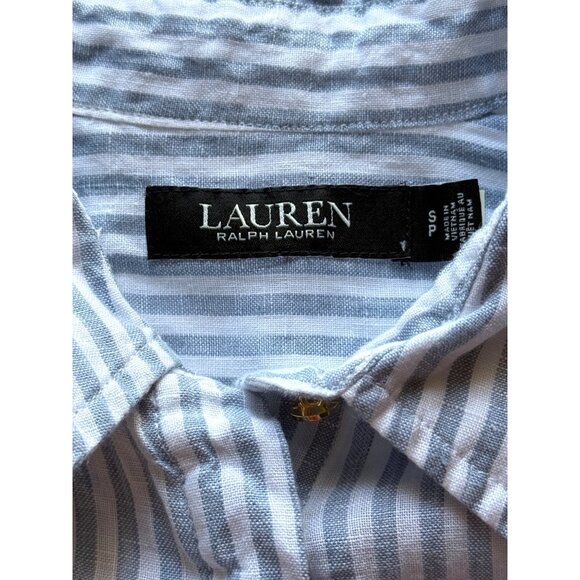 Ralph Lauren Black Label Button-Up Top Linen Waist Tie Blue & White Striped Sz S - Picture 4 of 8